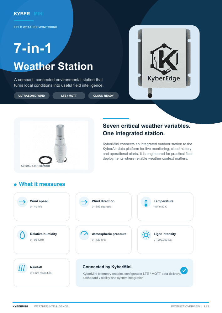 Cover of the KyberMini 7-in-1 Weather Station brochure.
