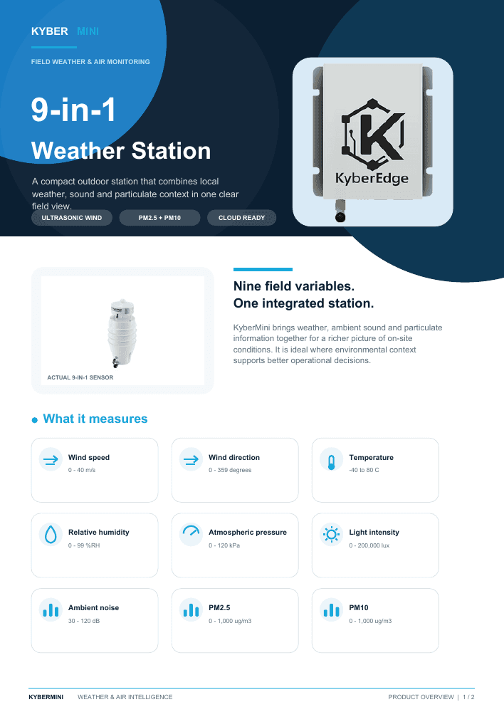Cover of the KyberMini 9-in-1 Weather Station brochure.